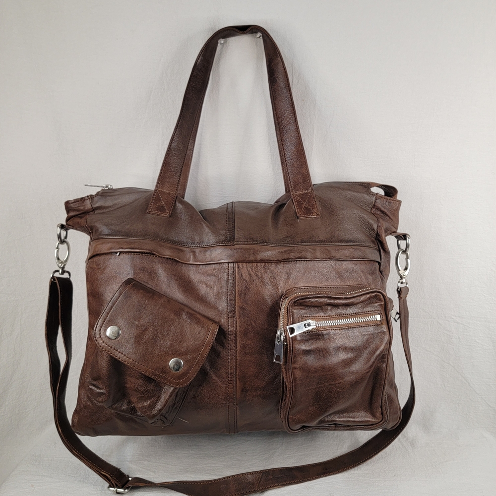 Brampton London Soft Leather Slouchy Utility Tote Bag Oversized Satchel